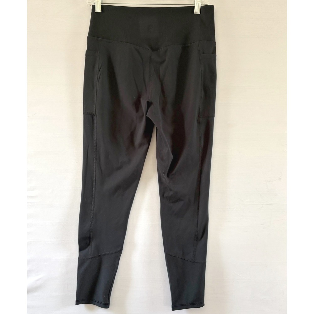 Laundry by Shelli Segal Womens Black Ribbed Waistband Active Leggings Pockets L